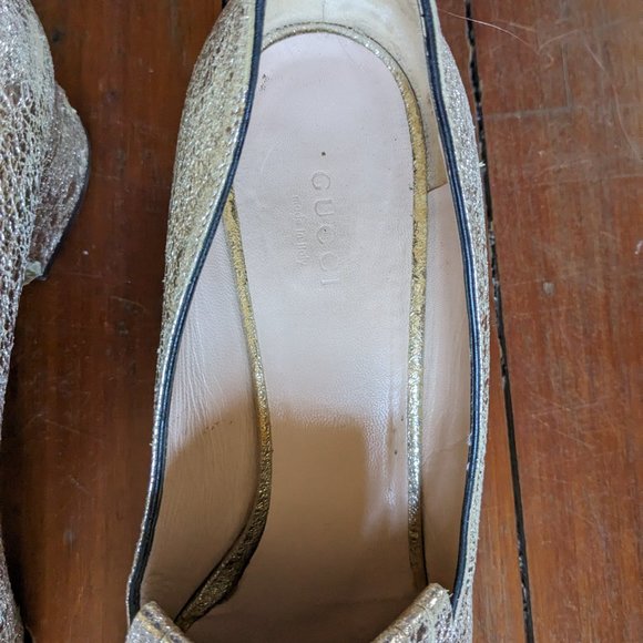 Gucci Galassia Platino Crackle Heels Marmont Loafers Gold - Picture 4 of 6